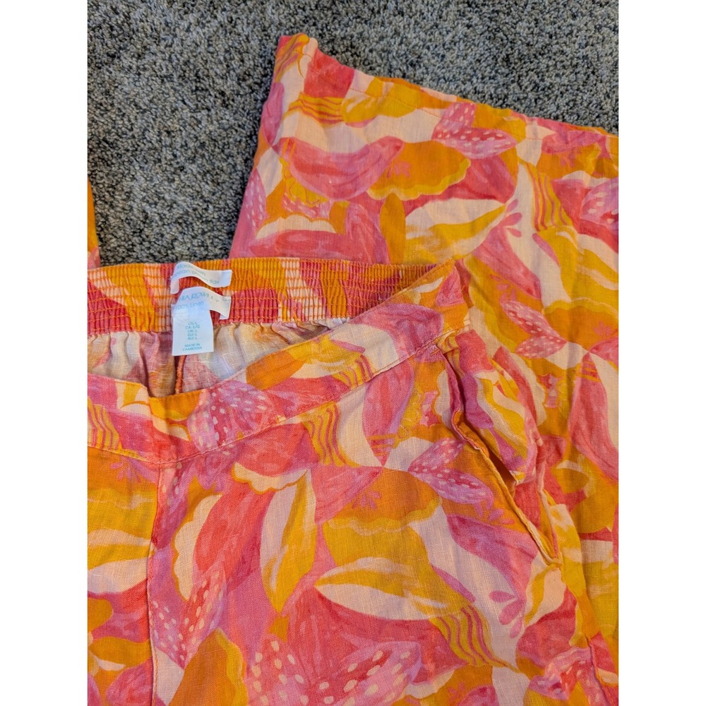 Cynthia Rowley Pink Orange Floral 100% Linen‎ Wide Leg Pants Womens Large - Picture 4 of 5